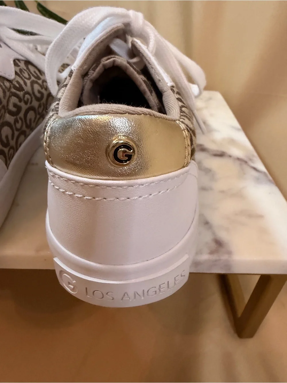 GuessCasual Monogram Lace-Up Sneakers - White & Brown